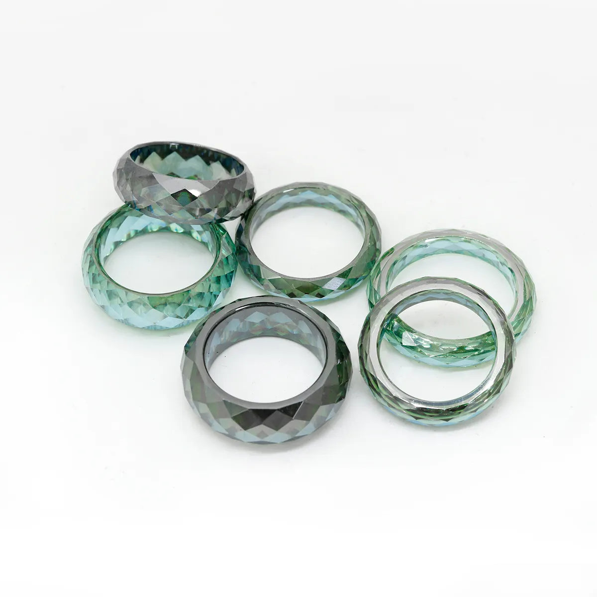 Multi-Color Faceted Moissanite Ring White & Green Moissanite Fashion Band| Customizable Gemstone Jewelry For Men Women