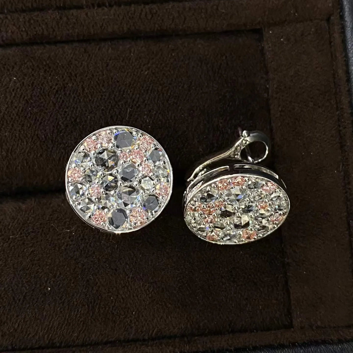 18K Solid Gold Rose‑Cut Lab‑Grown White & Round Pink Diamond Ear Climbers