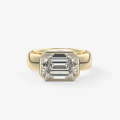 Wide Band Bezel Set 2CT Moissanite Ring | 18K Gold Plated S925 Silver Unisex