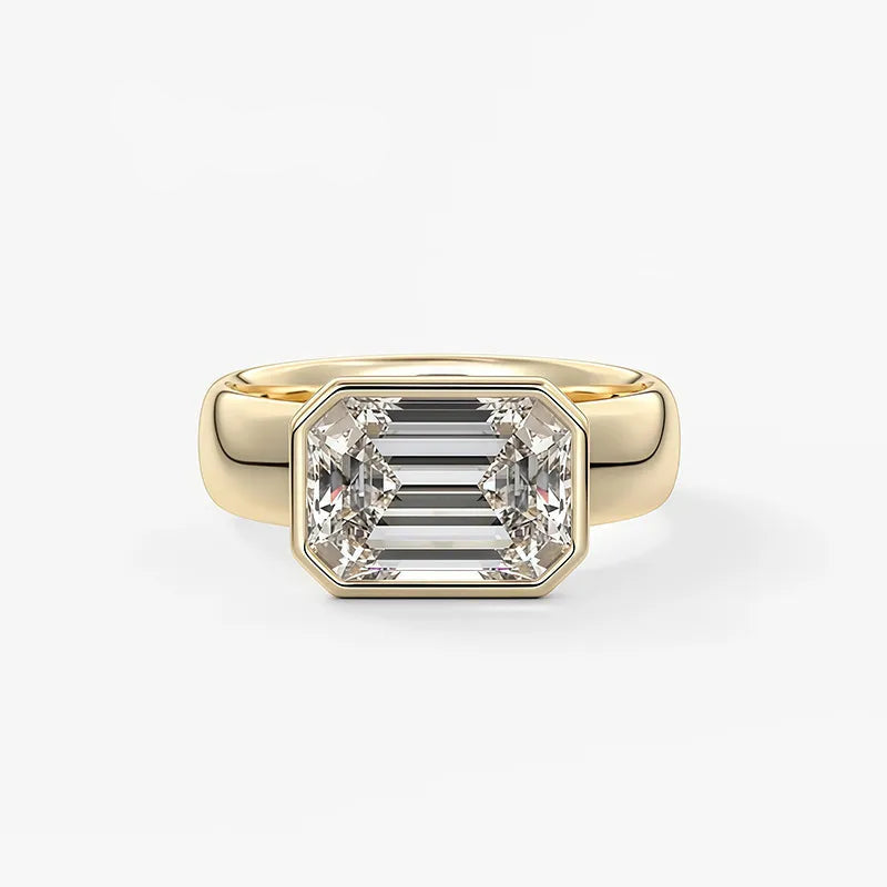 Wide Band Bezel Set 2CT Moissanite Ring | 18K Gold Plated S925 Silver Unisex