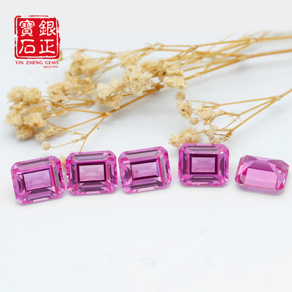 Flame Melted Pink Sapphire Emerald Cut