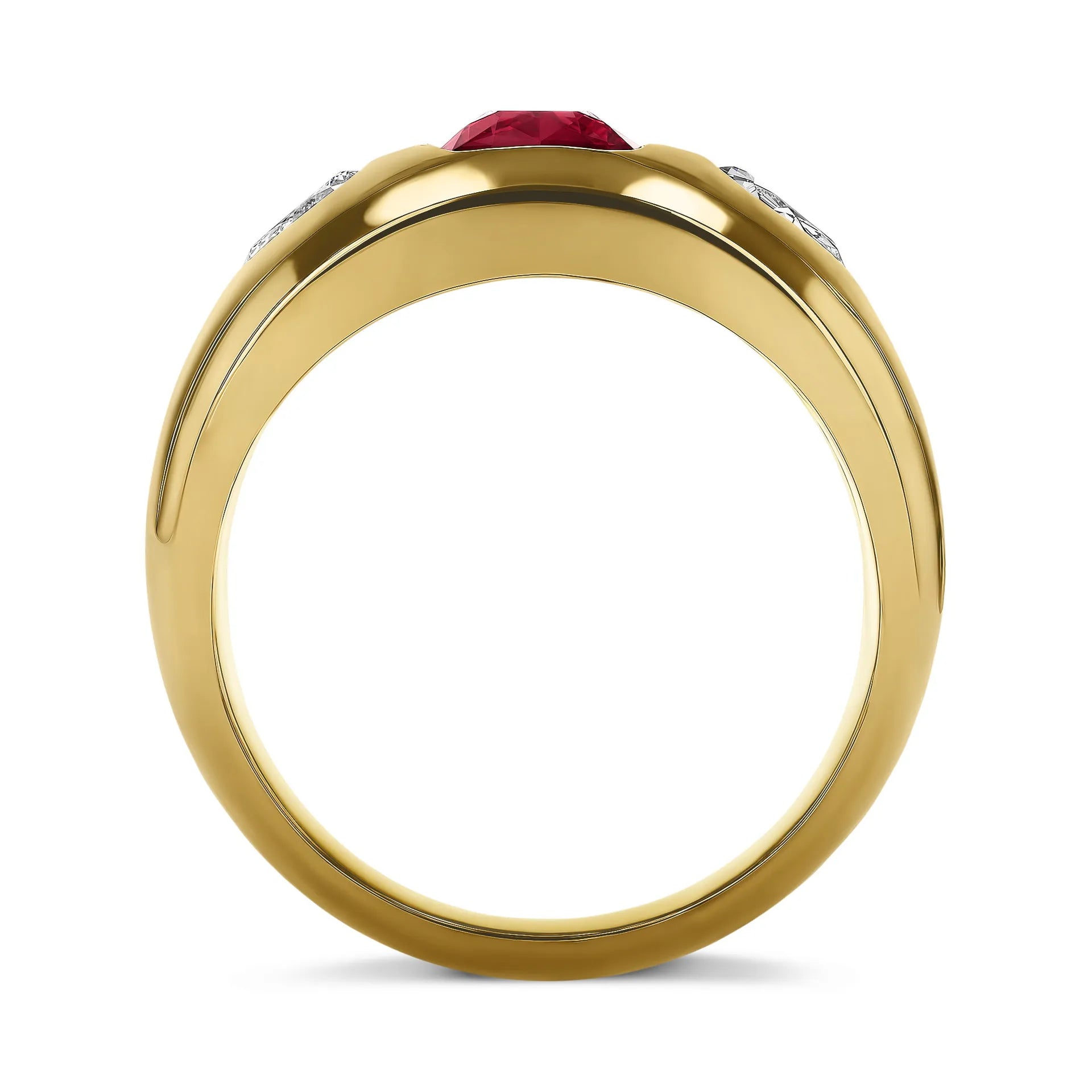 High-End Wide Index Finger Ring Lab Grown Ruby Sapphire 18K Gold Plated S925 Silver