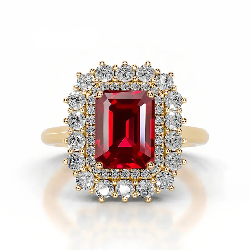 Luxury Pulled Method Lab Grown Ruby Ring| S925 Sterling Silver 18K Gold Plated Fine Color Gem Jewelry