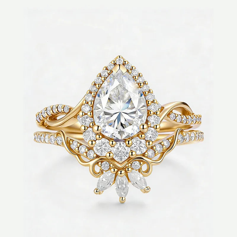 Garden Series - 1CT Pear Cut Moissanite Stackable Bridal Ring Set