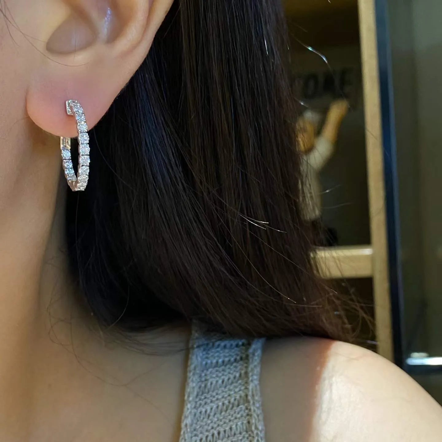 Luxury 18K Gold Full Pavé Round‑Cut Lab‑Grown Diamond Huggie Earrings