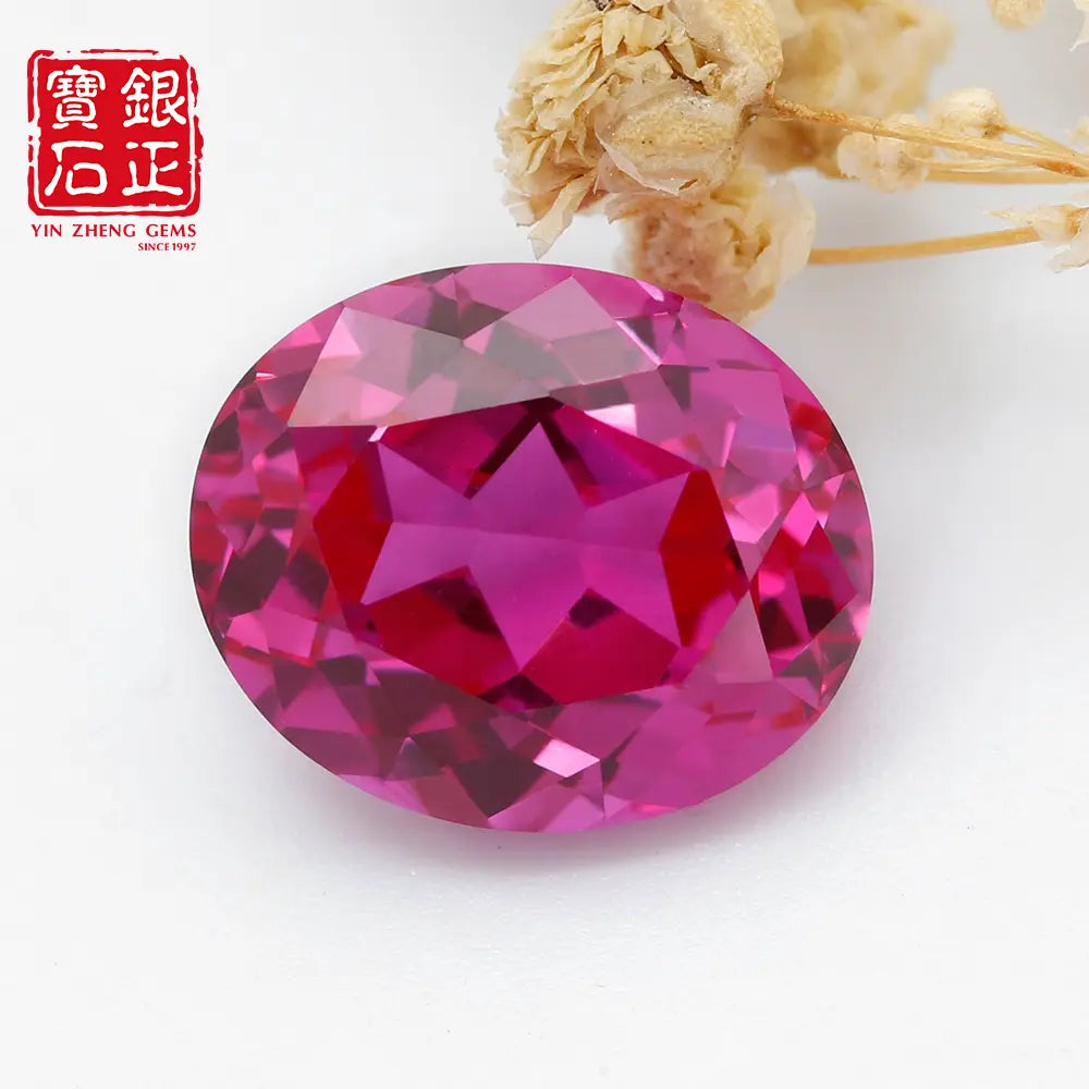 Flame Melted Lab Grown Rubellite Oval Shape