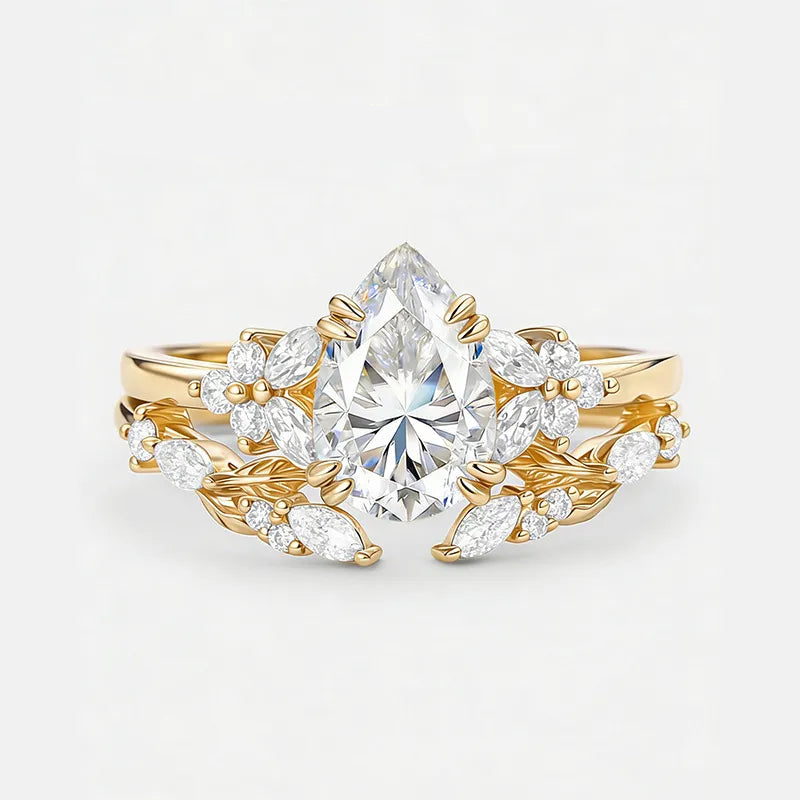 Garden Series - 1.25~1.5CT Pear Cut Moissanite Stackable Bridal Ring Set