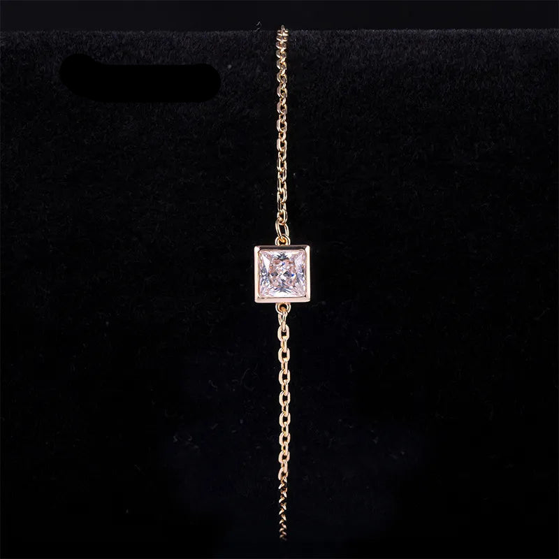 18K Gold Plated S925 Silver Thin Stack Bracelet| 0.5CT Bezel Set Moissanite