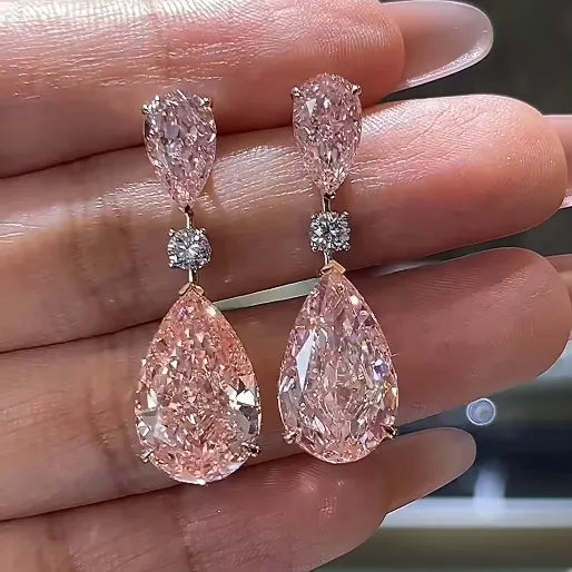 18K Gold Lab Pink Diamond Double Pear Earrings Fancy Intense Pink VS1/VS2