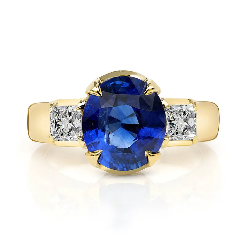 Luxury Lab Grown Emerald & Blue Sapphire Color Gemstone Ring| 18K Gold Plated S925 Sterling Silver