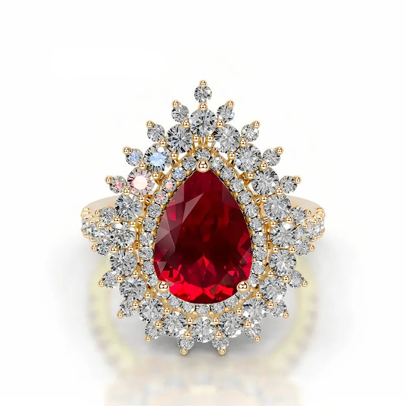 Luxury Pulled Method Lab Grown Ruby Ring| S925 Sterling Silver 18K Gold Plated Fine Color Gem Jewelry