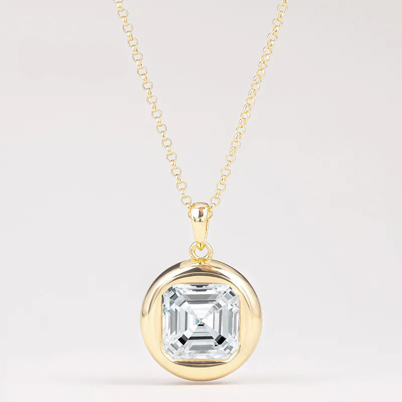 Bezel Set 4CT Moissanite Pendant Necklace S925 Silver
