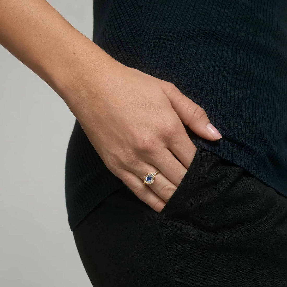 High-End Lab Grown Sapphire Ring| 1CT Gemstone S925 Sterling Silver 18K Gold Plated Gold Tone Women Jewelry