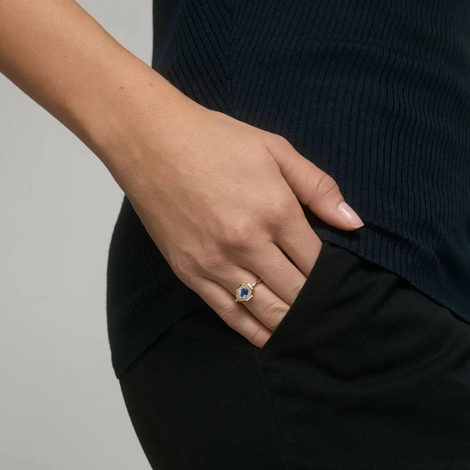 High-End Lab Grown Sapphire Ring| 1CT Gemstone S925 Sterling Silver 18K Gold Plated Gold Tone Women Jewelry