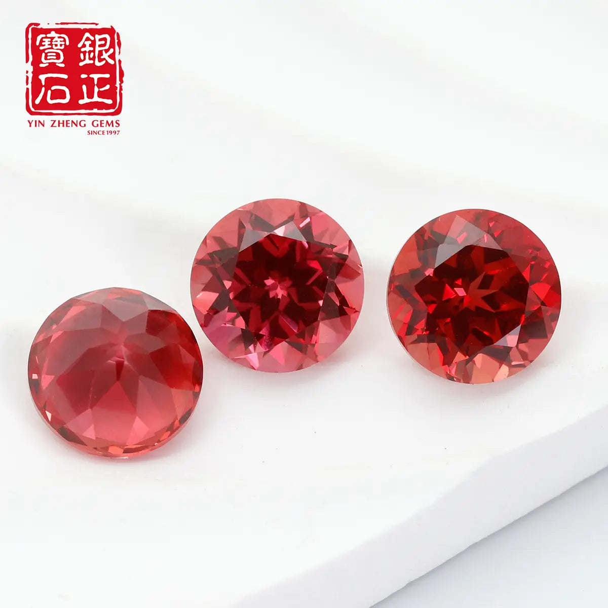 Flame Melted Sunset Color Synthetic Lab Paparacha Round