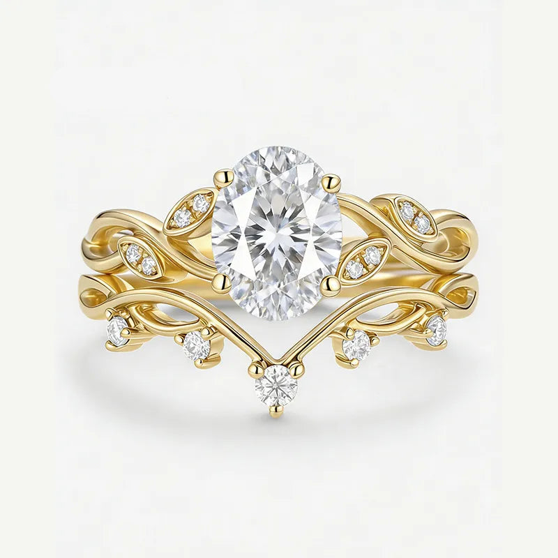 Garden Series - 1.5CT Oval Cut Moissanite Stackable Bridal Ring Set