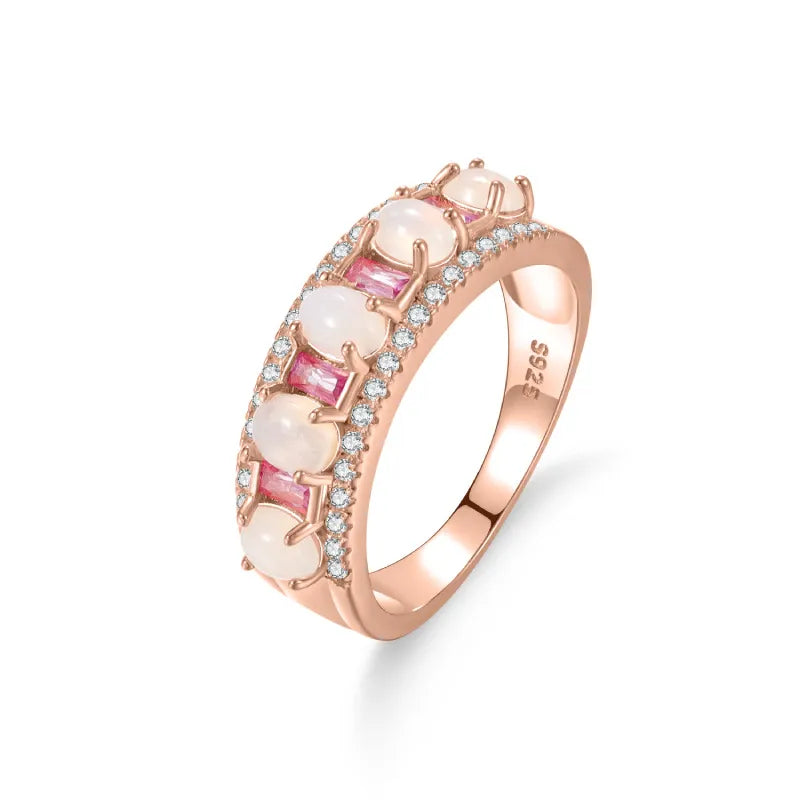 High-End Natural Opal Ring Inlaid With Sapphire Accents| Solid S925 Sterling Silver Australian Opal Fine Jewellery