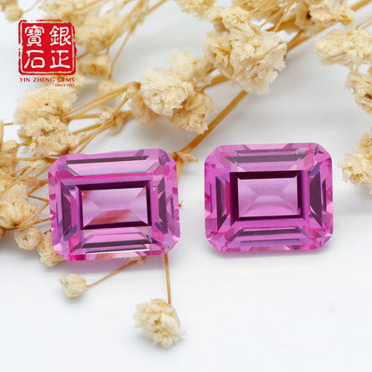Flame Melted Pink Sapphire Emerald Cut