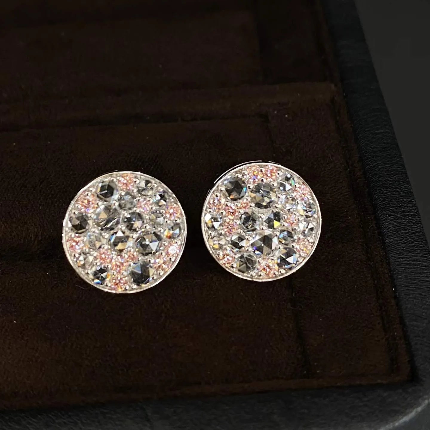 18K Solid Gold Rose‑Cut Lab‑Grown White & Round Pink Diamond Ear Climbers