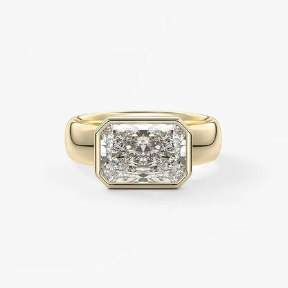 Wide Band Bezel Set 2CT Moissanite Ring | 18K Gold Plated S925 Silver Unisex