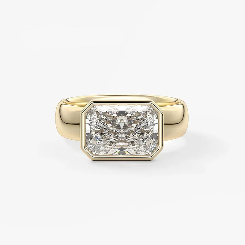 Wide Band Bezel Set 2CT Moissanite Ring | 18K Gold Plated S925 Silver Unisex