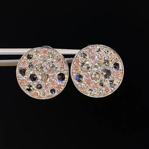 18K Solid Gold Rose‑Cut Lab‑Grown White & Round Pink Diamond Ear Climbers