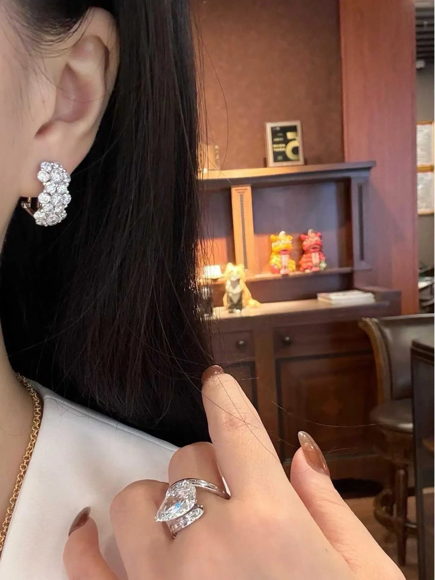 18k Gold Lab Grown Diamond Multi-Colored Three-Stone Stud Earrings