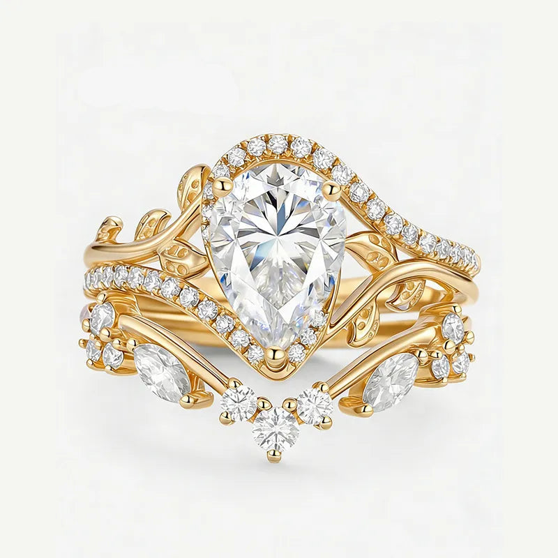 Garden Series - 1CT Pear Cut Moissanite Stackable Bridal Ring Set