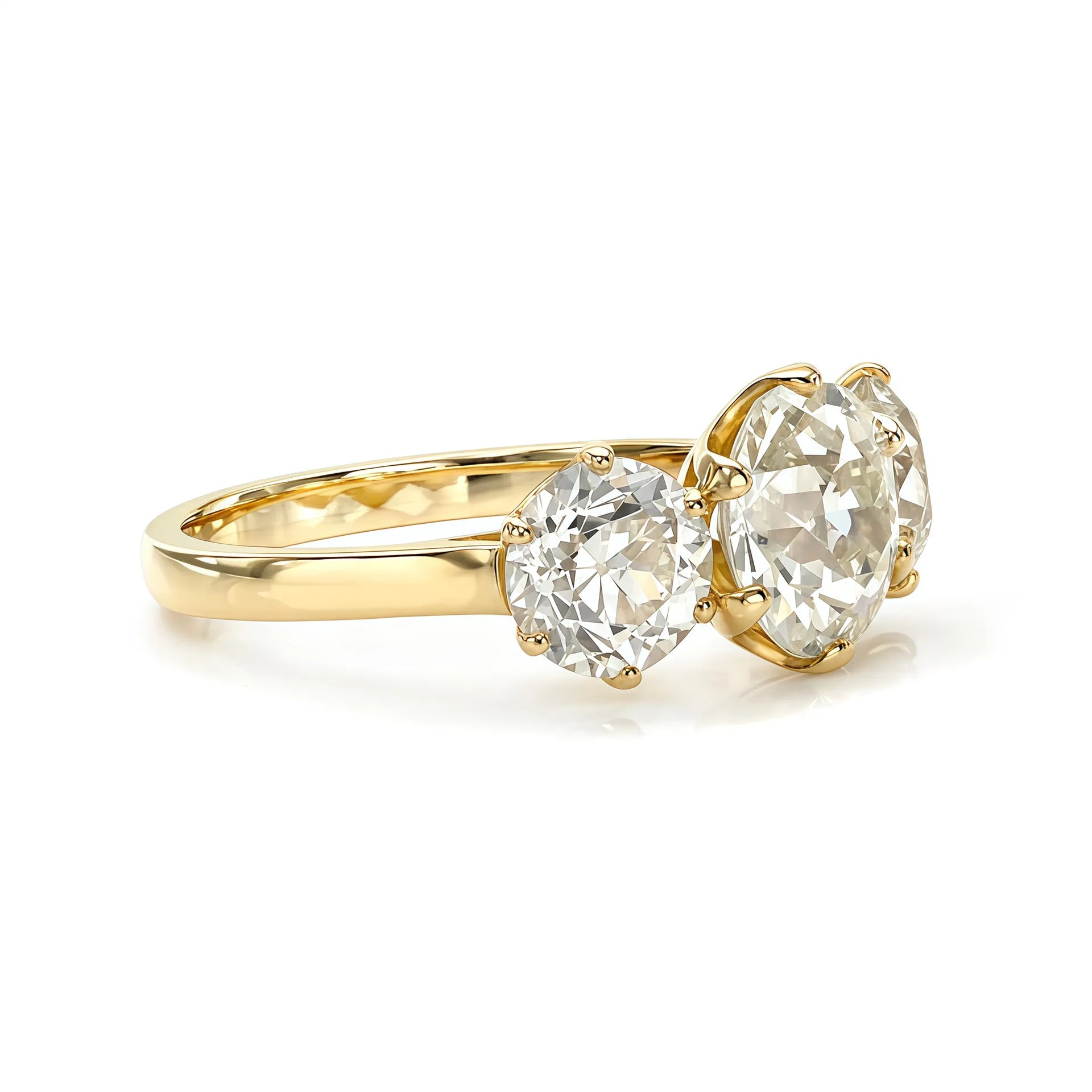 Luxury Three Stone Engagement Ring| 2CT Oval Egg Shape Moissanite| 18K Gold Plated S925 Sterling Silver
