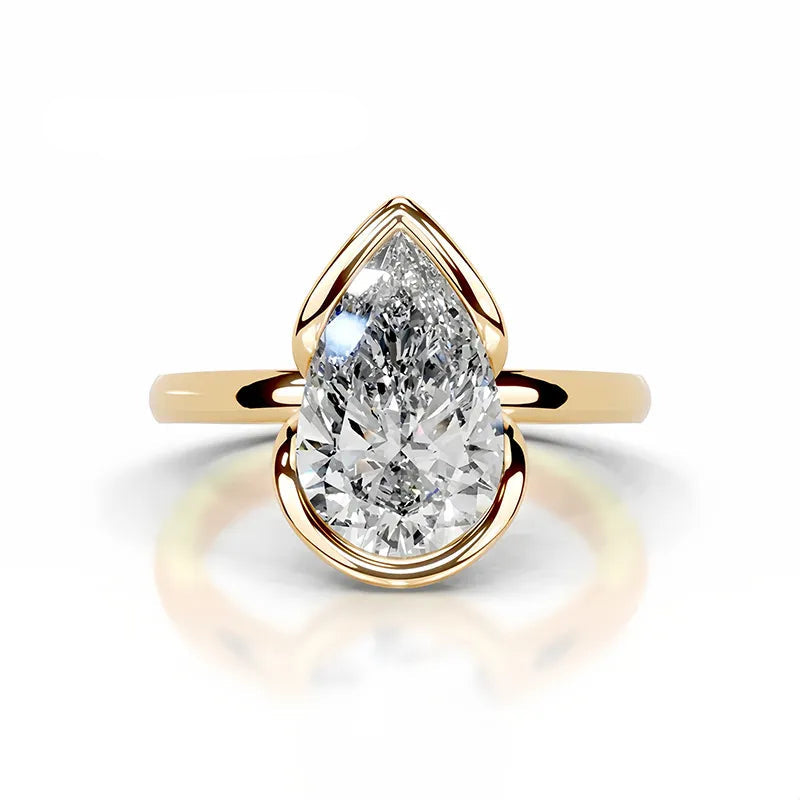 18K Gold Plated S925 Silver Half Bezel D Color 2CT Moissanite Wedding Ring