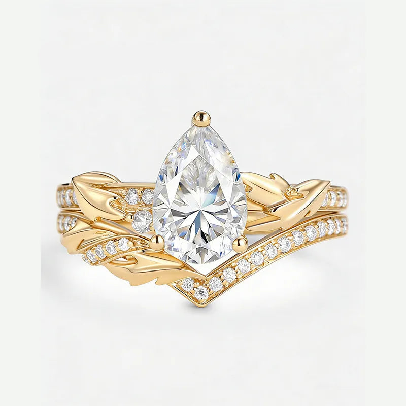Garden Series - 1.25~1.5CT Pear Cut Moissanite Stackable Bridal Ring Set