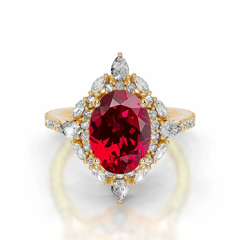Luxury Pulled Method Lab Grown Ruby Ring| S925 Sterling Silver 18K Gold Plated Fine Color Gem Jewelry