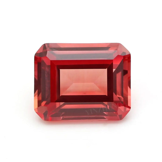 Flame Melted Lab Grown Paparacha Emerald Cut