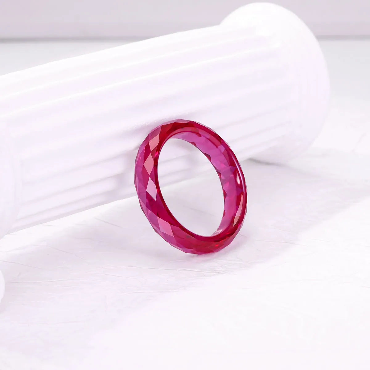 Solid Faceted Lab Grown Ruby Band Ring Customizable Unisex Finger Jewelry For Men Women