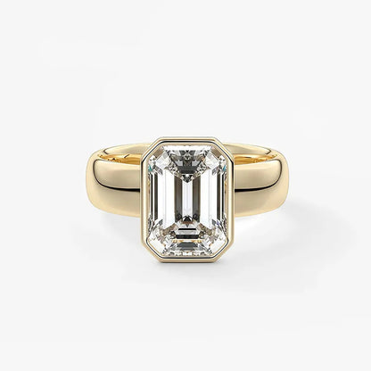Wide Band Bezel Set 2CT Moissanite Ring | 18K Gold Plated S925 Silver Unisex