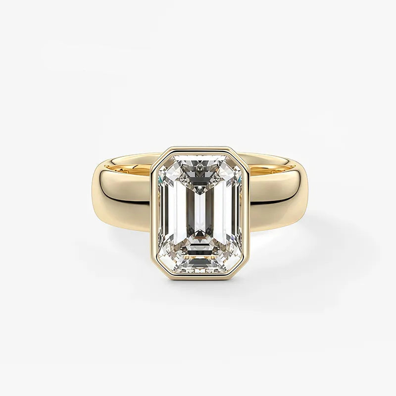 Wide Band Bezel Set 2CT Moissanite Ring | 18K Gold Plated S925 Silver Unisex
