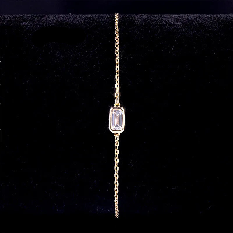 18K Gold Plated S925 Silver Thin Stack Bracelet| 0.5CT Bezel Set Moissanite