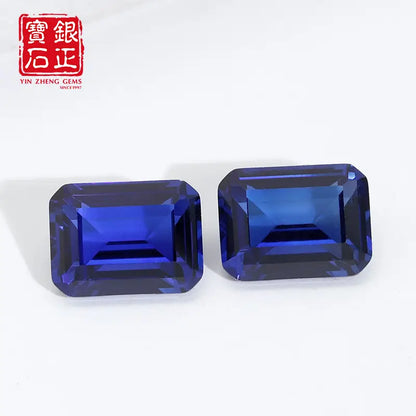 Flame Melted Royal Blue Sapphire Emerald Cut