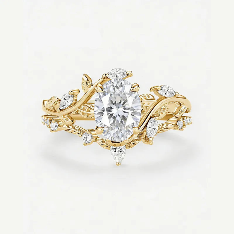 Garden Series - 1.5CT Oval Cut Moissanite Stackable Bridal Ring Set