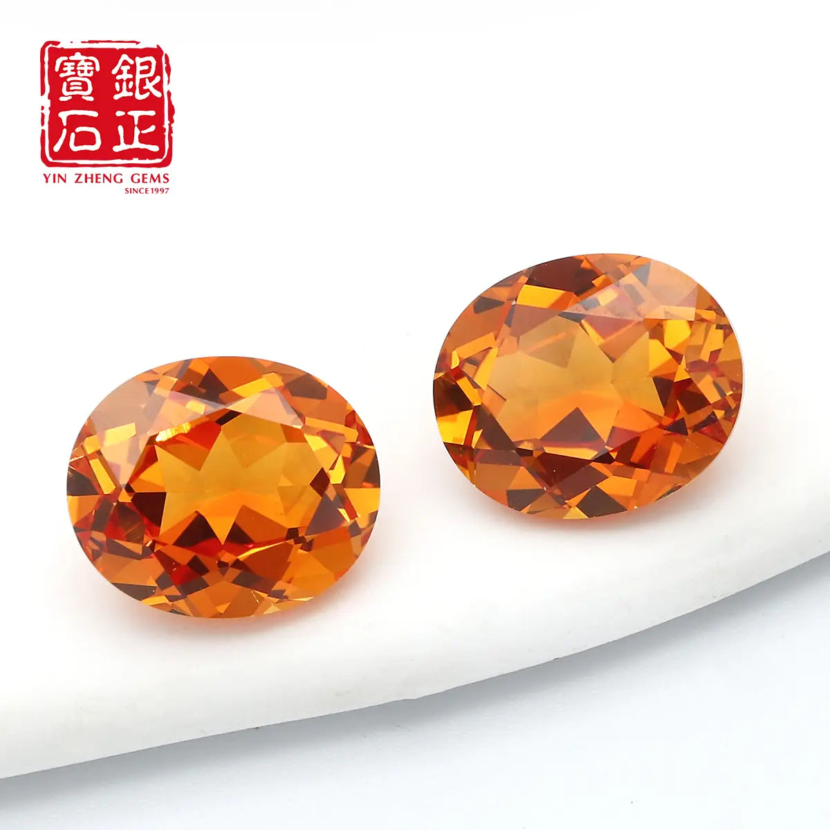 Precision Cut Fanta Orange Color Lab Grown Sapphire Oval Shape