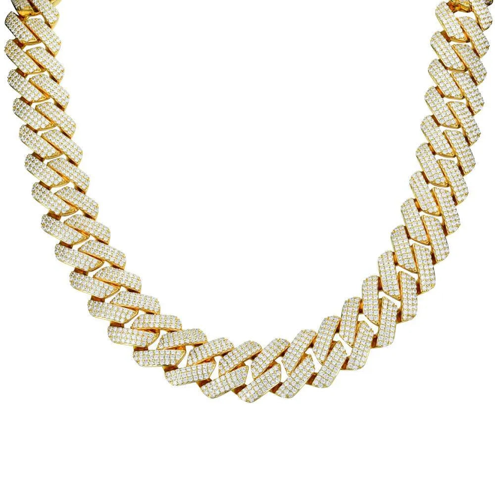 19mm Thick Diamond Paved Cuban Link Chain Necklace| Hip Hop Rhombic S925 Sterling Silver CZ Stone Necklace for Men