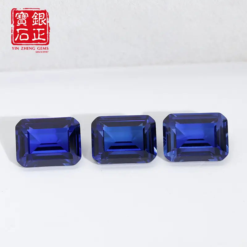 Flame Melted Royal Blue Sapphire Emerald Cut