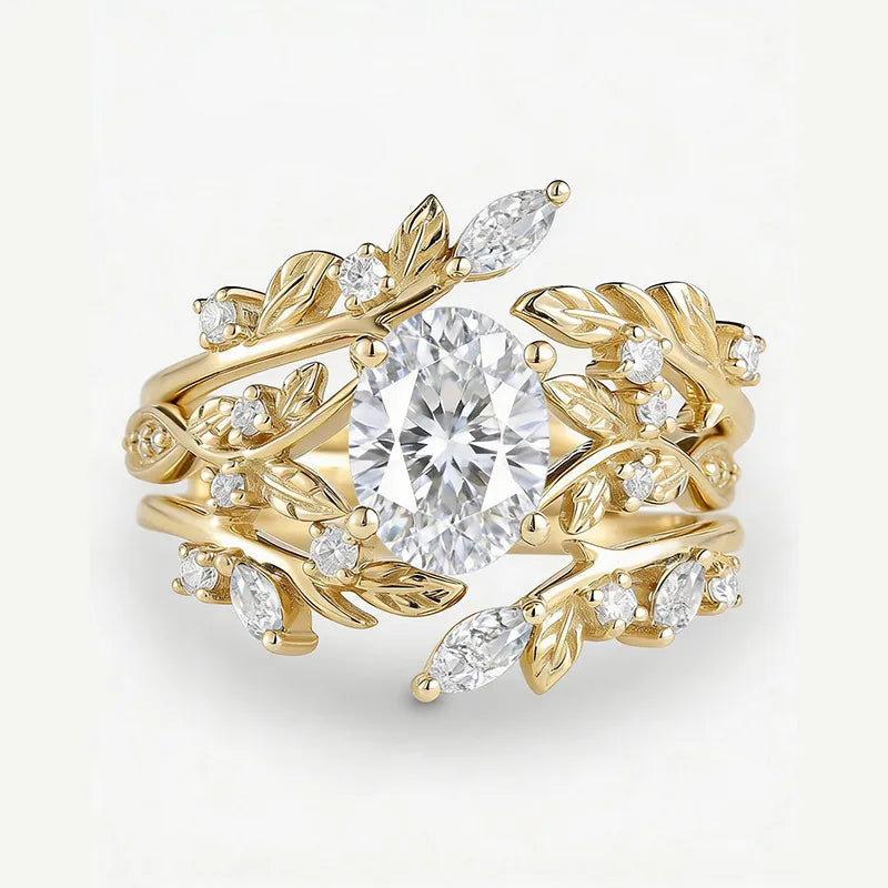 Garden Series - 1.5CT Oval Cut Moissanite Stackable Bridal Ring Set