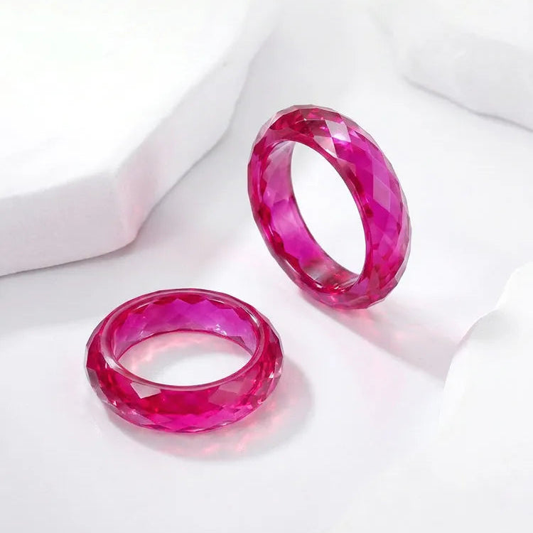 Solid Faceted Lab Grown Ruby Band Ring Customizable Unisex Finger Jewelry For Men Women