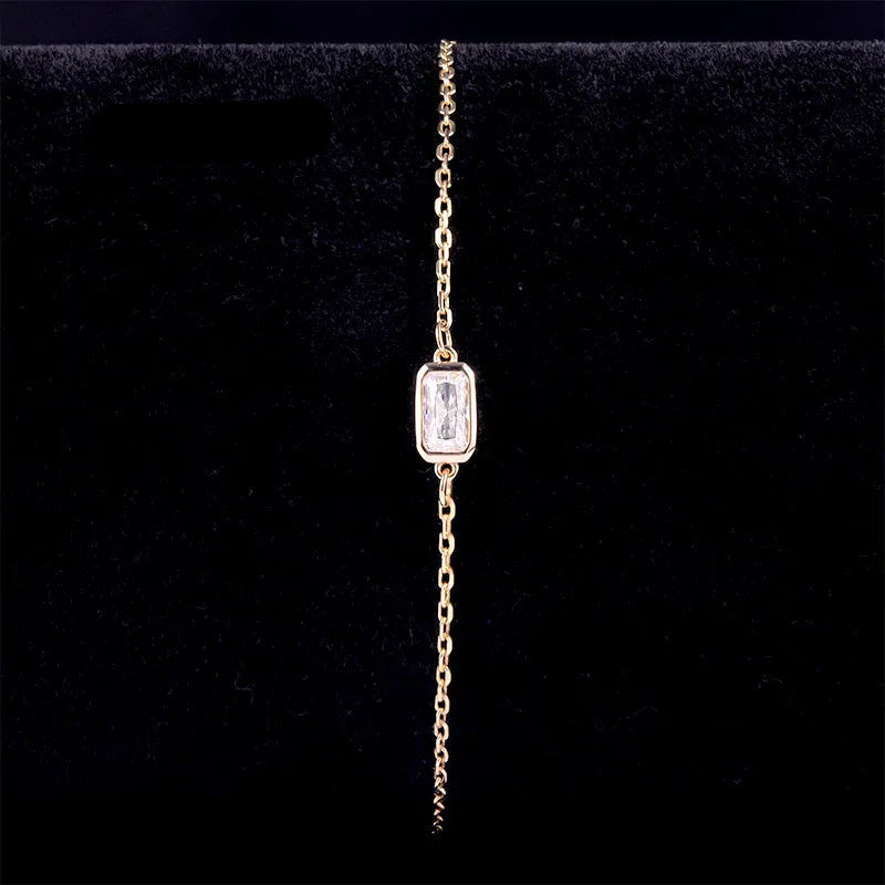 18K Gold Plated S925 Silver Thin Stack Bracelet| 0.5CT Bezel Set Moissanite
