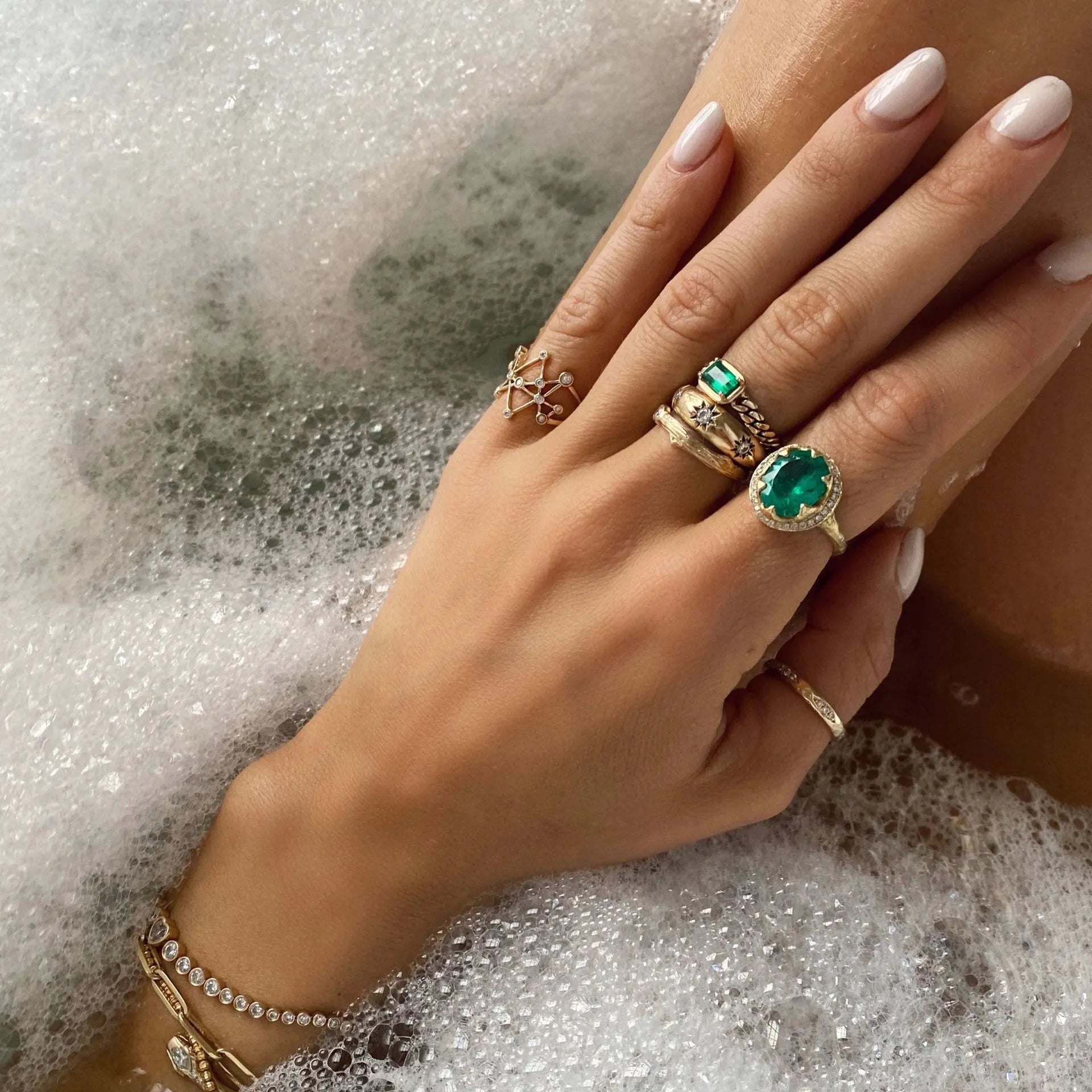Luxury Large Carat Lab Grown Zambian Emerald Set| 18K Gold Plated S925 Silver Earrings Ring Necklace