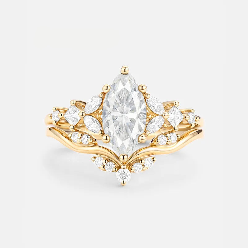 Garden Series - 1-2 Carat Marquise Moissanite Stack Wedding Ring Set | S925 Silver With Gold Plated