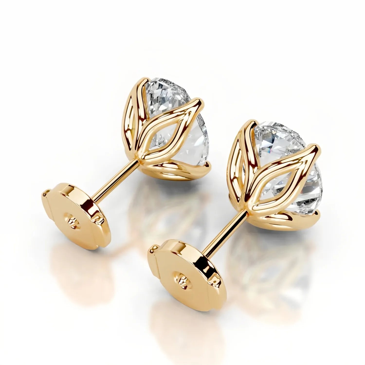 1CT Moissanite Stud Earrings | Tulip Four-Prong S925 Silver 18K Gold Plated