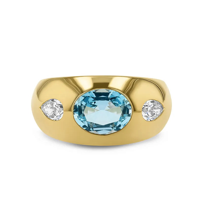 High-End Wide Index Finger Ring Lab Grown Ruby Sapphire 18K Gold Plated S925 Silver