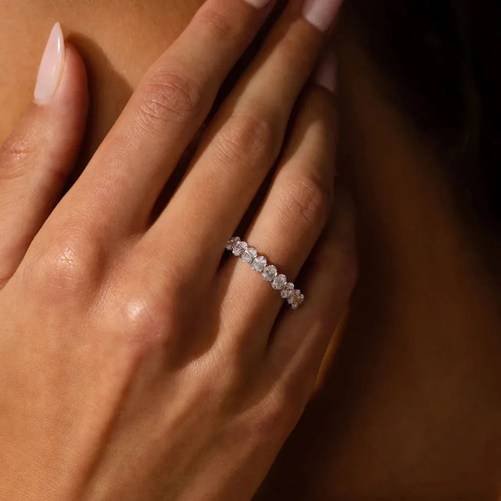 10pt 15pt 30pt 50pt Full Pave Stackable Band Ring|Light Luxury Dainty S925 Sterling Silver Moissanite Ring